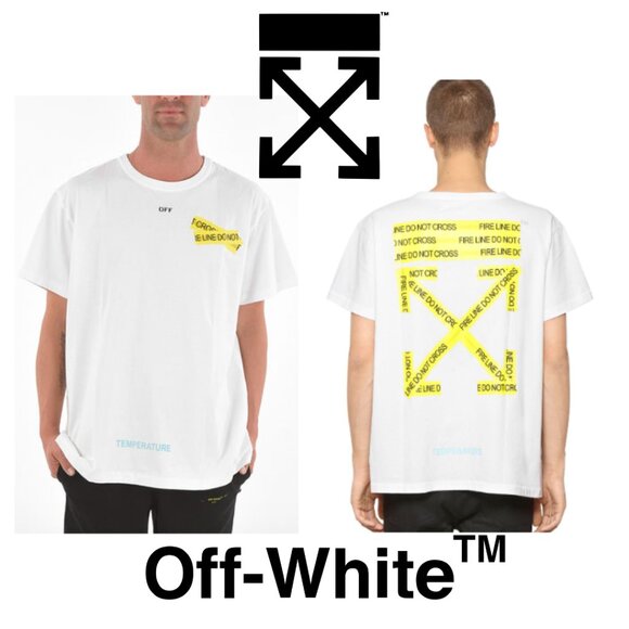Off-White Fire Tape Line Do Not Cross White T-Shirt - Picture 1 of 12